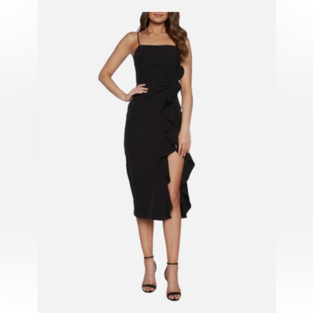 Bardot Elegant Black Ruffle Midi Dress